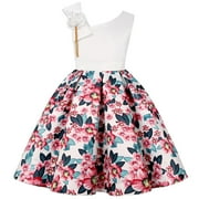 JSCDRPDWL Baby Girl Clothes Child Girls Sleeveless Pageant Dress Birthday Party Kids Floral Prints Bowknot Gown Plus Size Teen Dresses Red 2-3 Years